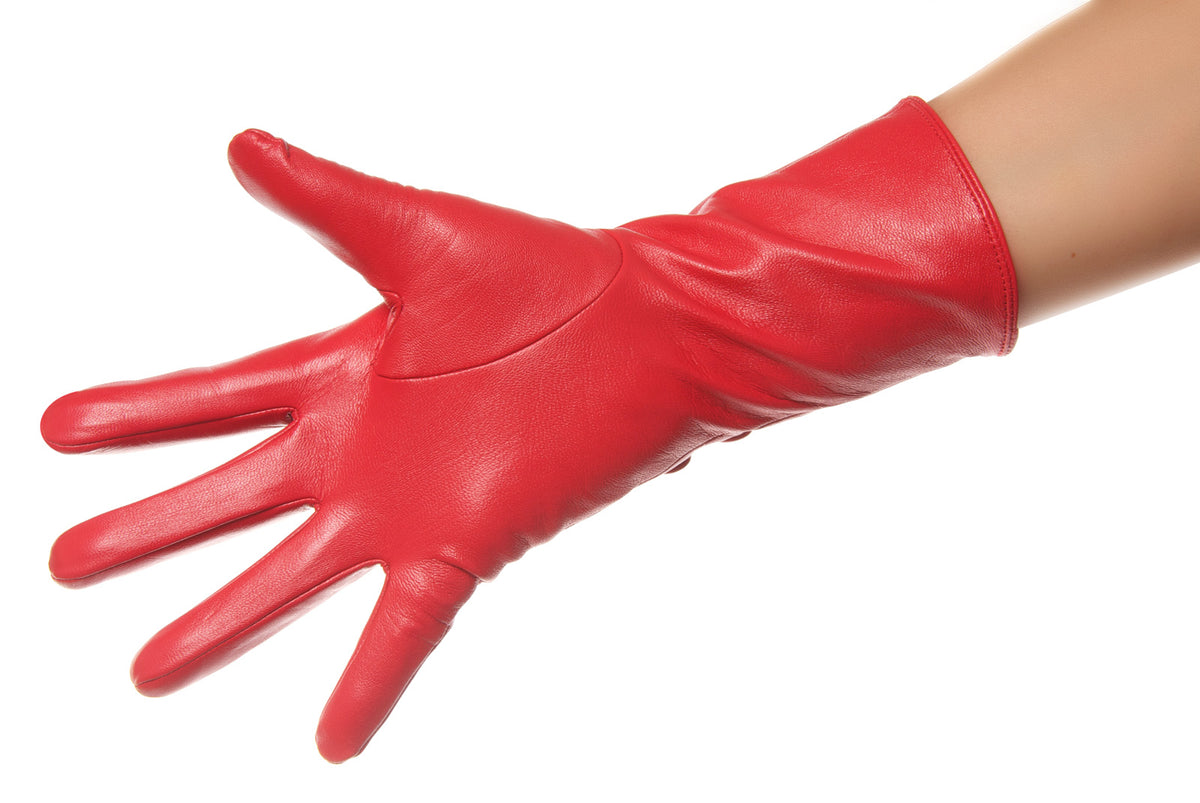 Side Buttons Mid Length Leather Gloves