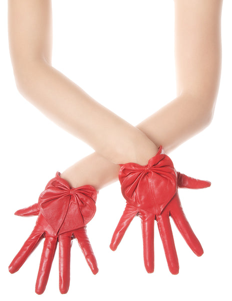 Lipstick Red Heart Bow Leather Gloves