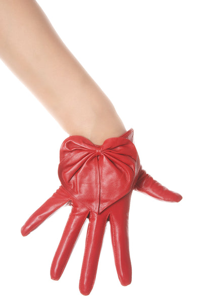 Lipstick Red Heart Bow Leather Gloves