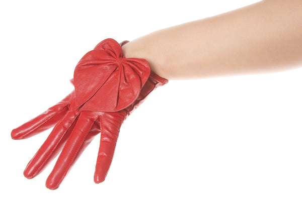 Lipstick Red Heart Bow Leather Gloves
