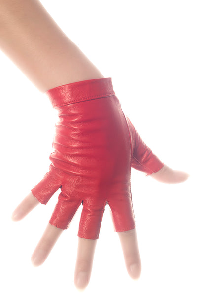 Lipstick Red Fingerless Leather Gloves