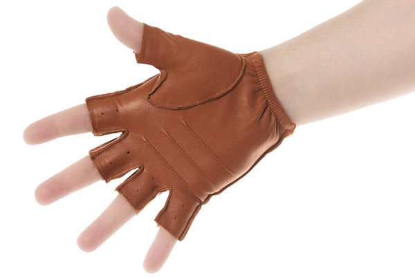 Brown Fingerless Leather Driving Gloves