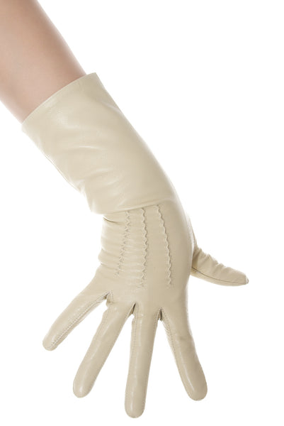 Beige Mid Length Leather Gloves