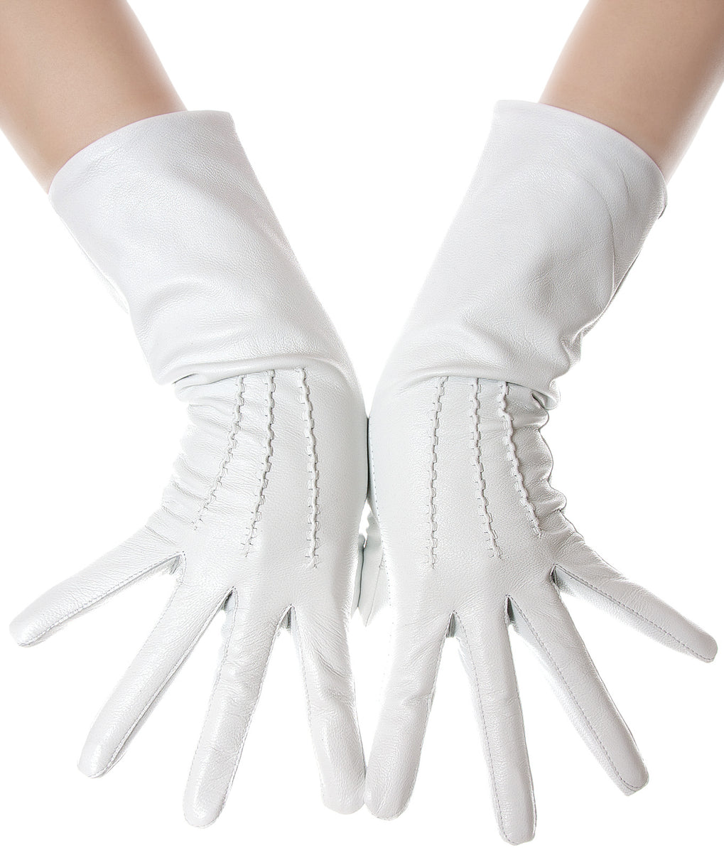 White Mid Length Leather Gloves Les Debutantes White Mid Length Leather Gloves Les Debutantes