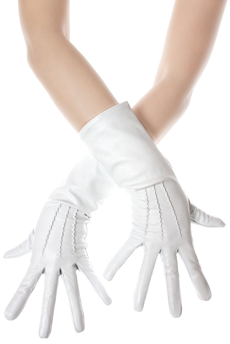 White Mid Length Leather Gloves White Mid Length Leather Gloves