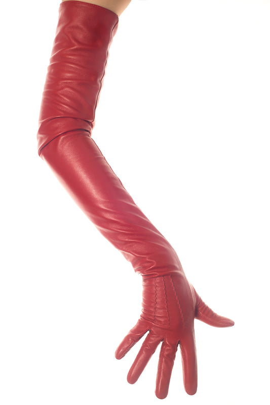 Lipstick Red Long Opera Leather Gloves