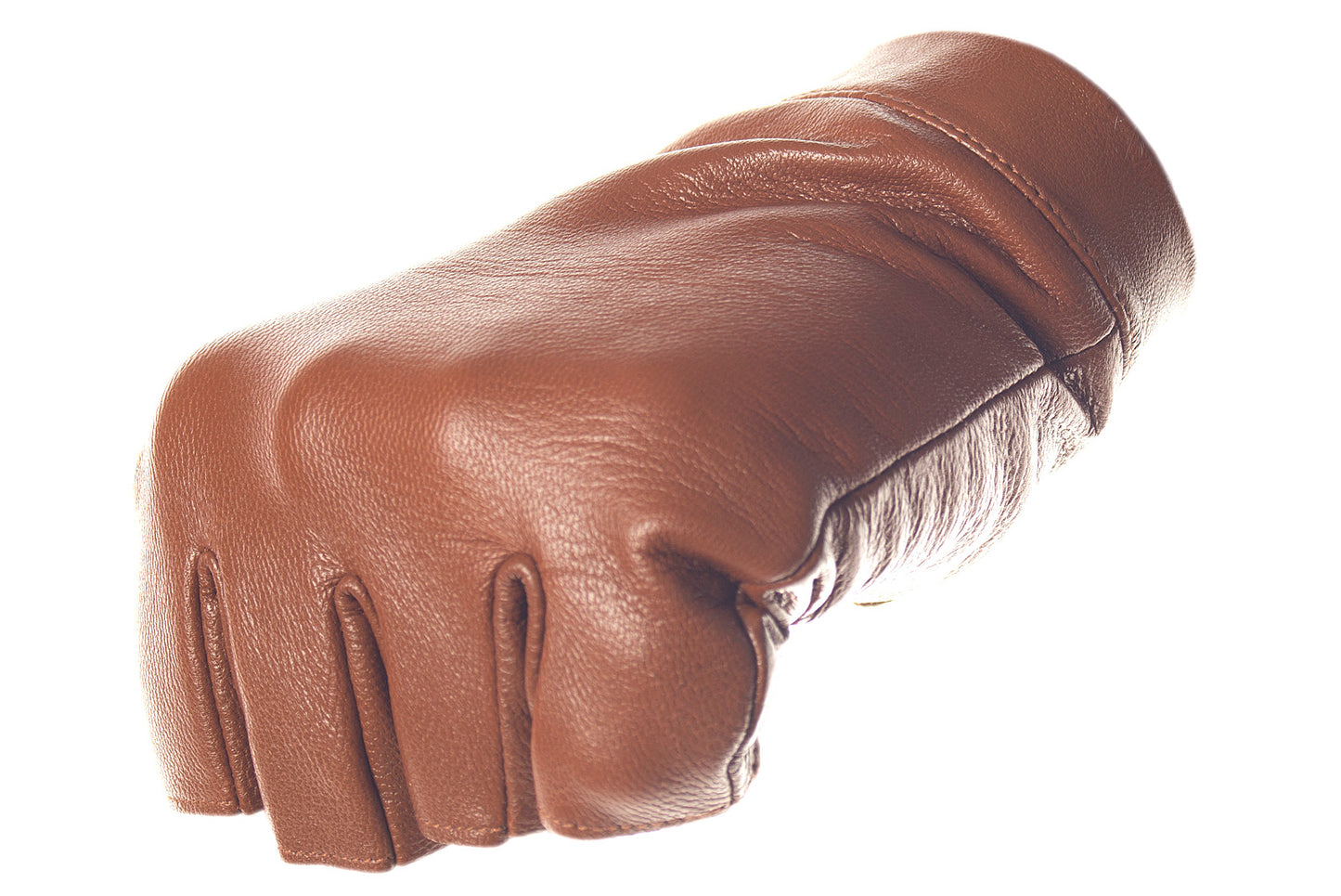 Brown High Wrist Fingerless Leather Driving Gloves