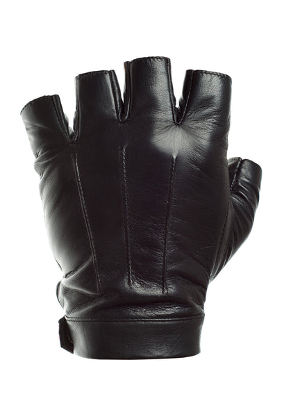 Black High Wrist Fingerless Leather Driving Gloves