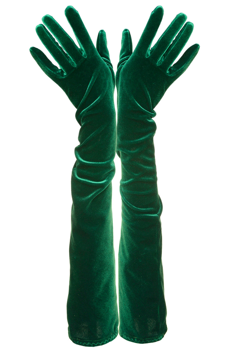 Long Green Plush Velvet Opera Gloves – Les Debutantes