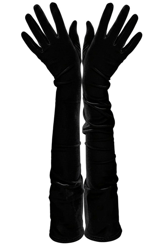 Long Black Plush Velvet Opera Gloves