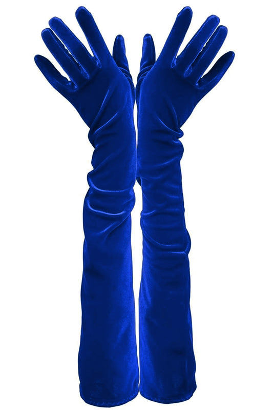 Long Royal Blue Plush Velvet Opera Gloves