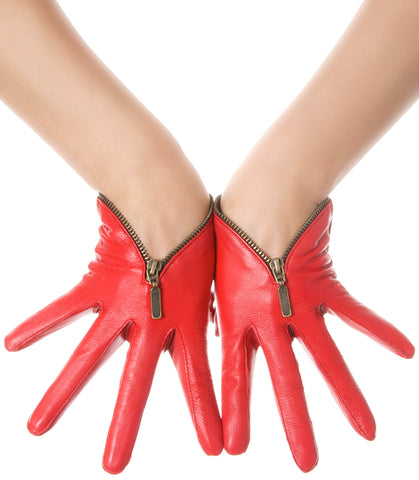 Red Zip Leather Gloves