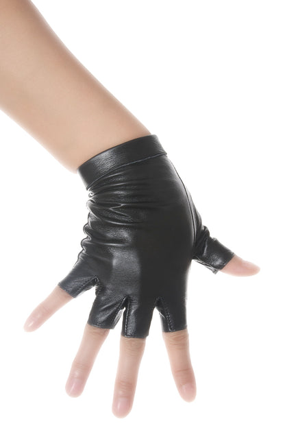Black Fingerless Leather Gloves