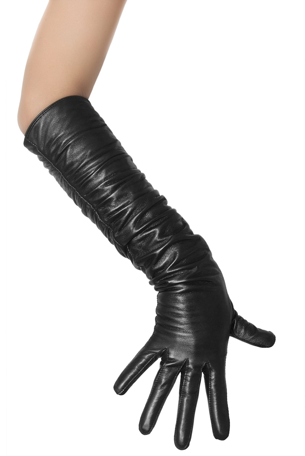 Mid Length Ruched Leather Gloves