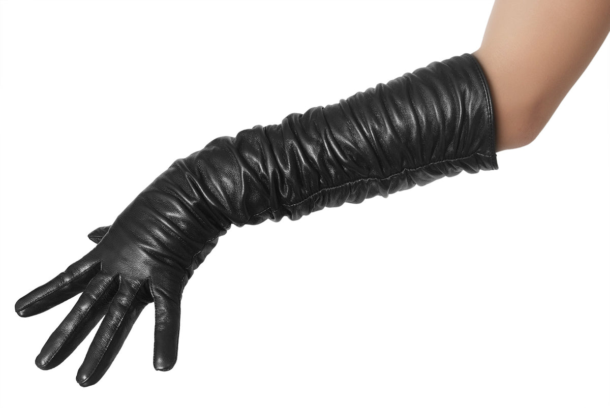 Mid Length Ruched Leather Gloves