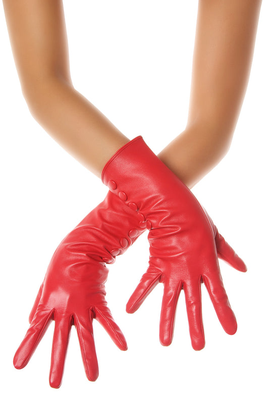Side Buttons Mid Length Leather Gloves