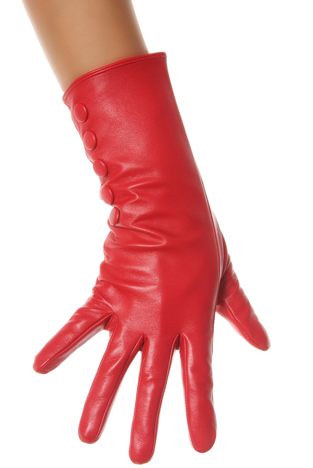 Side Buttons Mid Length Leather Gloves