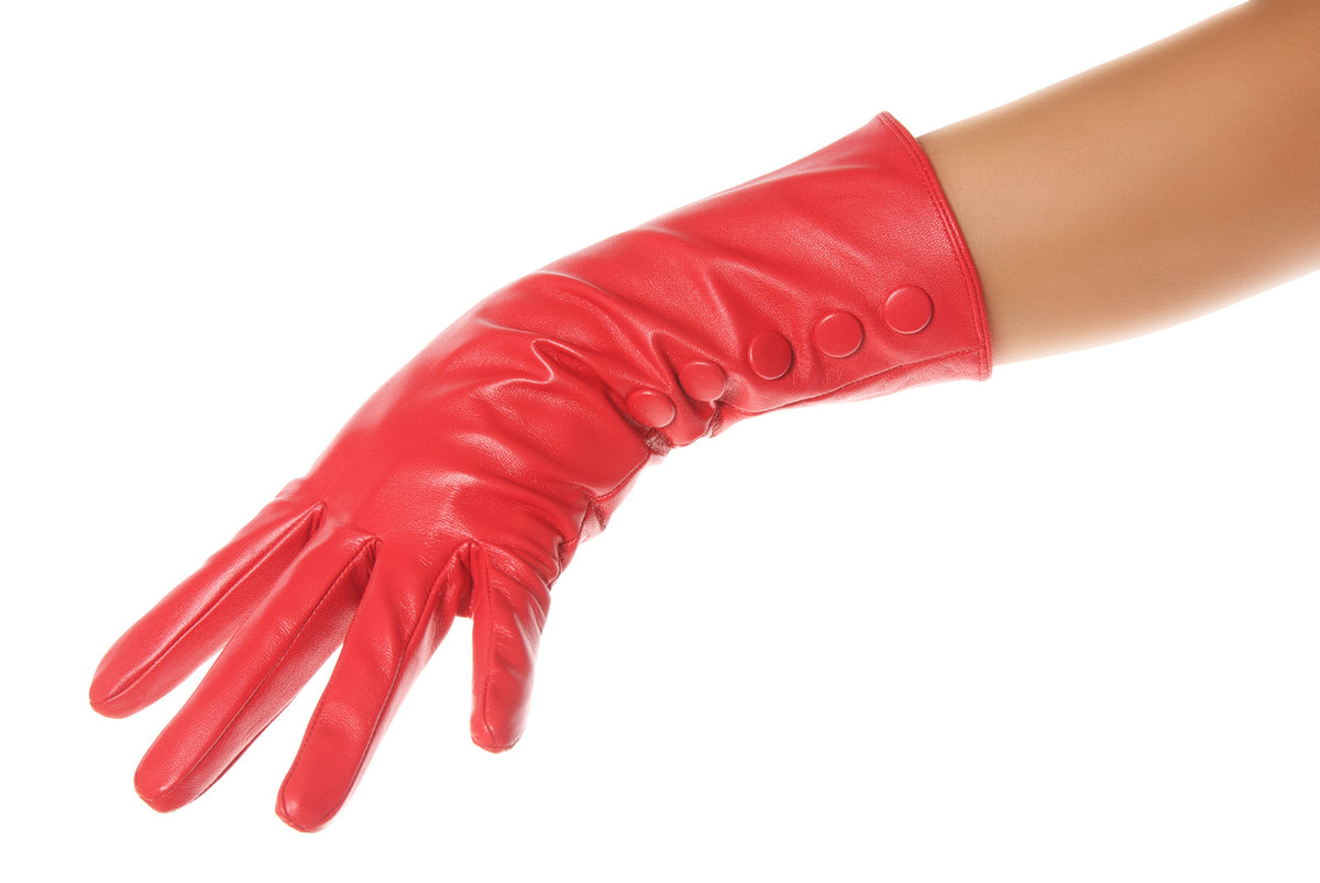 Side Buttons Mid Length Leather Gloves