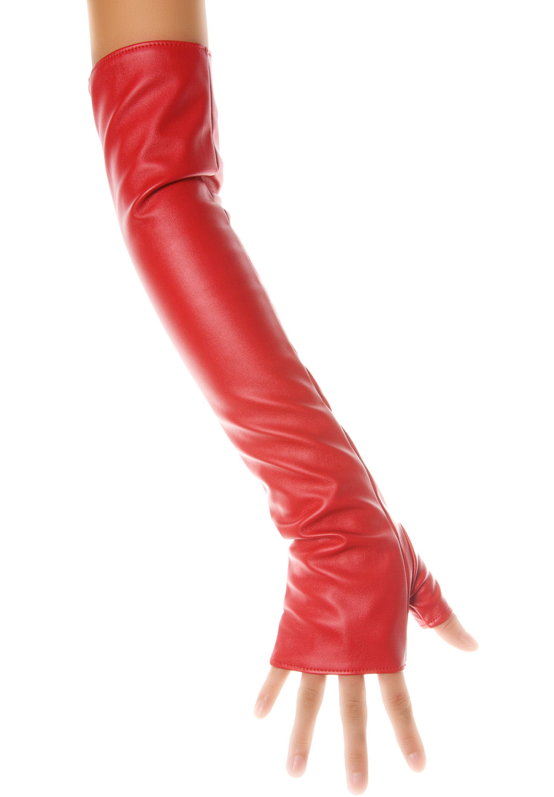 Long Red leather Fingerless Mitten Gloves