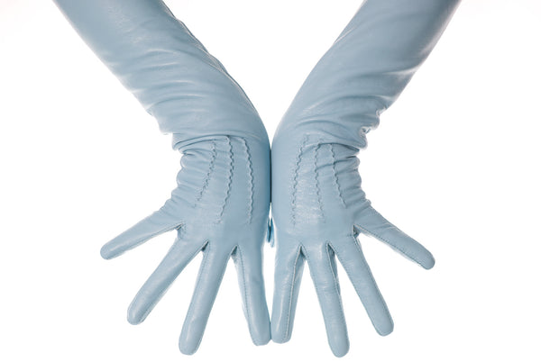 Grey Blue Opera Leather Gloves