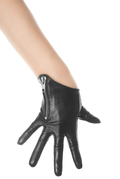 Black Side Zip Biker Leather Gloves