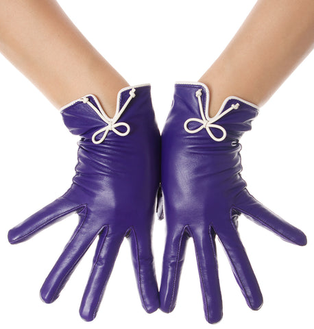 Purple Bow Leather Gloves