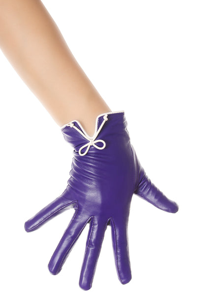 Purple Bow Leather Gloves