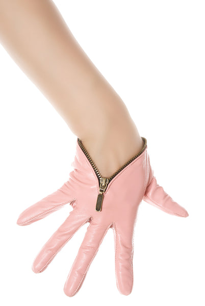 Sugar Pink Zip Leather Gloves