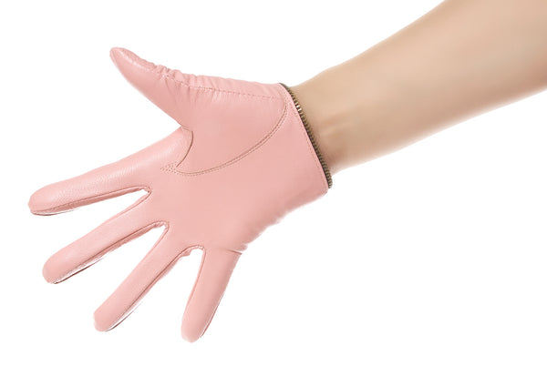 Sugar Pink Zip Leather Gloves