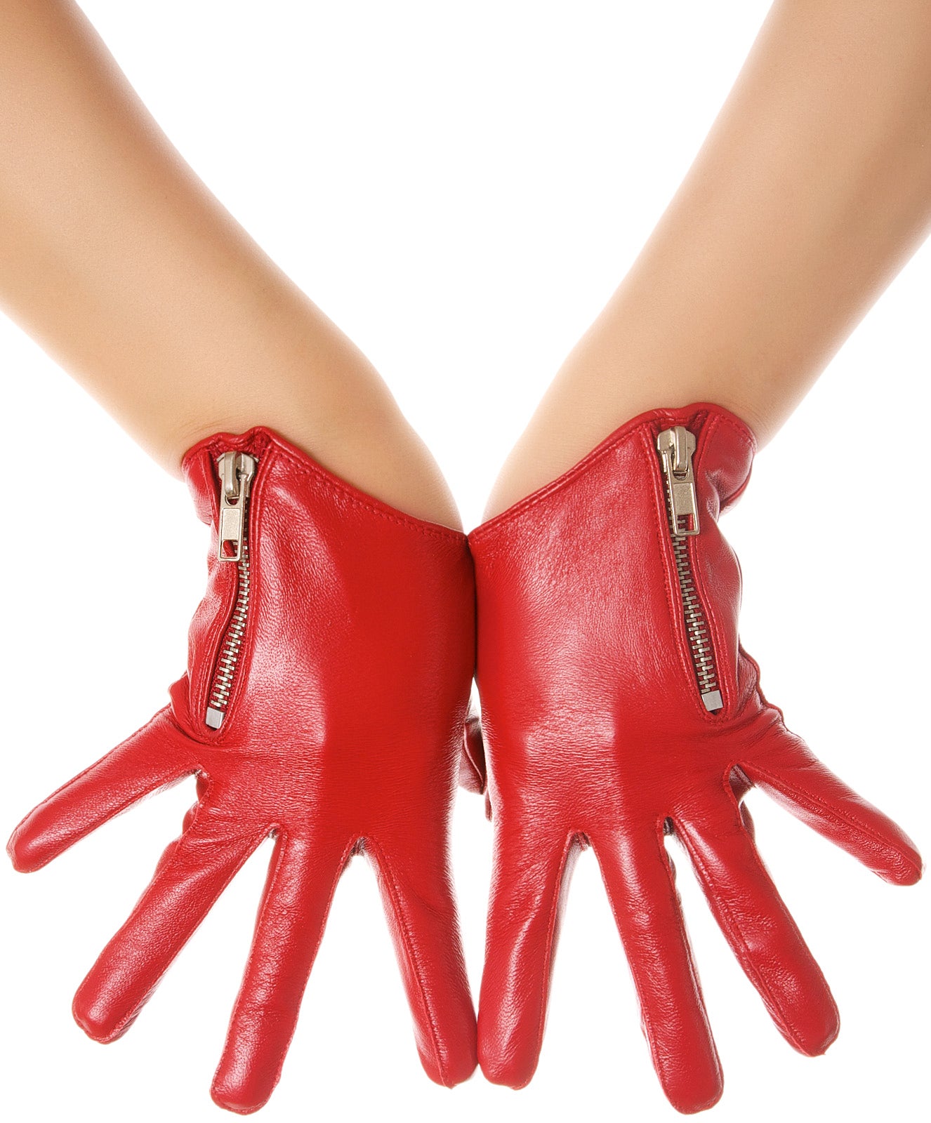 Lipstick Red Side Zip Biker Leather Gloves