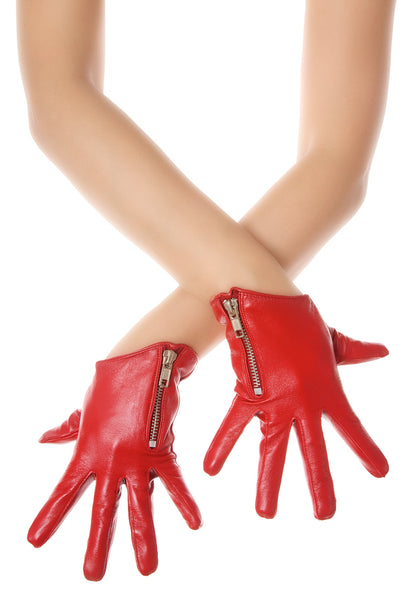 Lipstick Red Side Zip Biker Leather Gloves