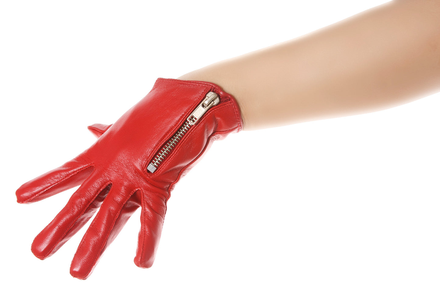 Lipstick Red Side Zip Biker Leather Gloves