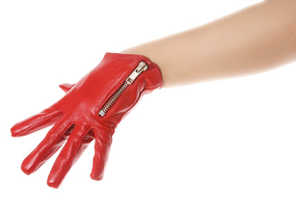 Lipstick Red Side Zip Biker Leather Gloves