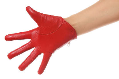Lipstick Red Side Zip Biker Leather Gloves