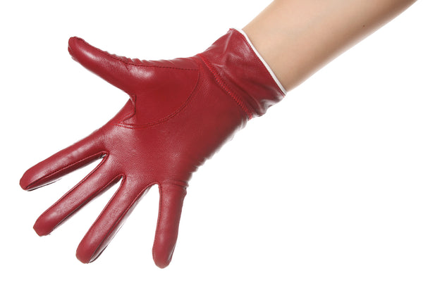 Burgundy Bow Leather Gloves