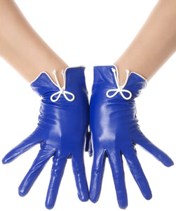 Royal Blue Bow Leather Gloves