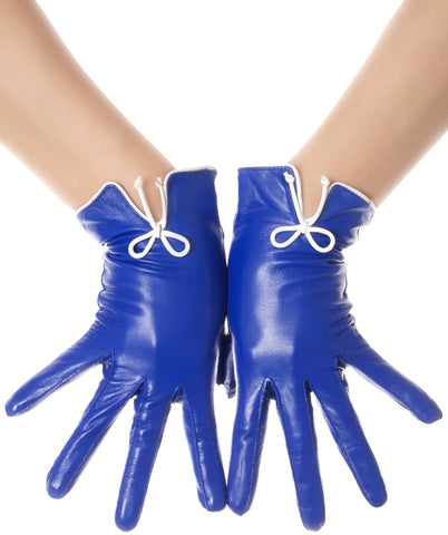 Royal Blue Bow Leather Gloves