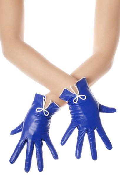 Royal Blue Bow Leather Gloves