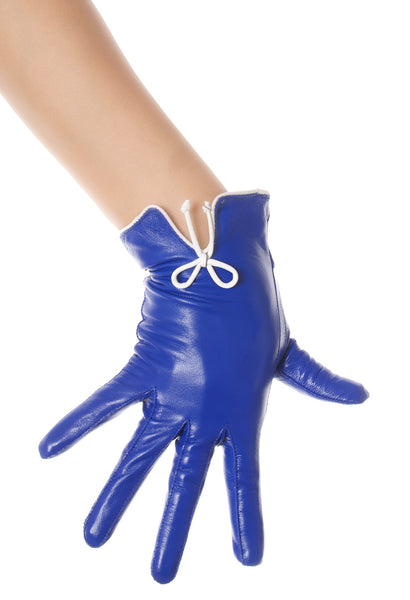 Royal Blue Bow Leather Gloves