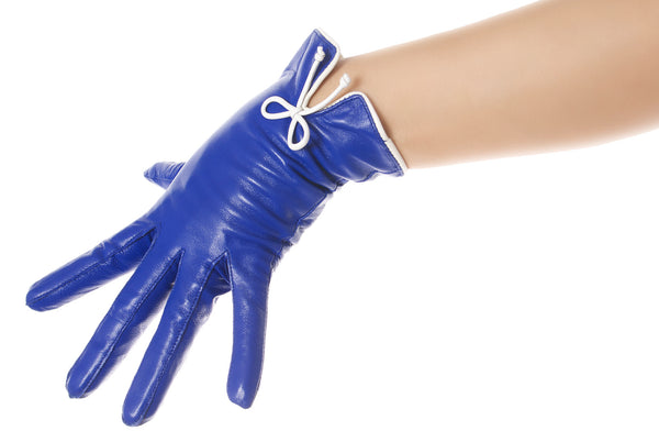 Royal Blue Bow Leather Gloves