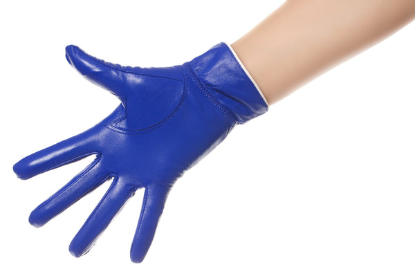 Royal Blue Bow Leather Gloves