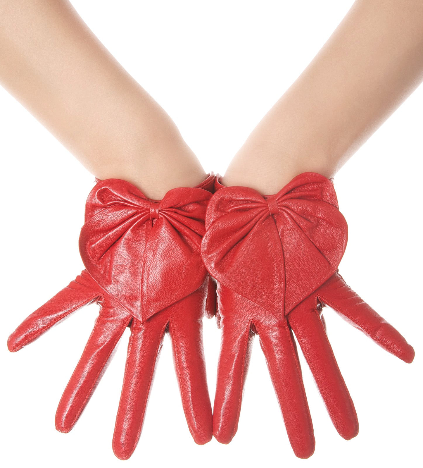 Lipstick Red Heart Bow Leather Gloves