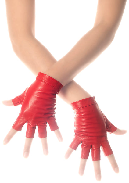 Lipstick Red Fingerless Leather Gloves