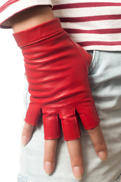 Lipstick Red Fingerless Leather Gloves
