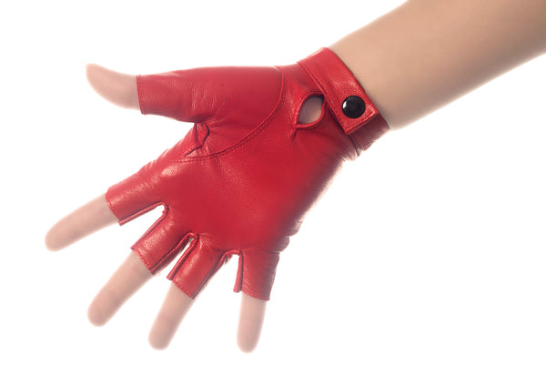 Lipstick Red Fingerless Leather Gloves