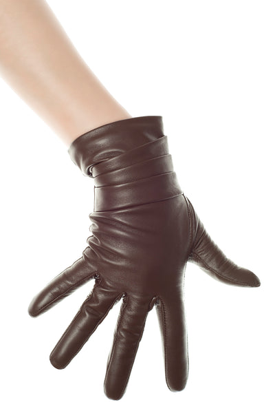 Brown Folded Leather Gloves