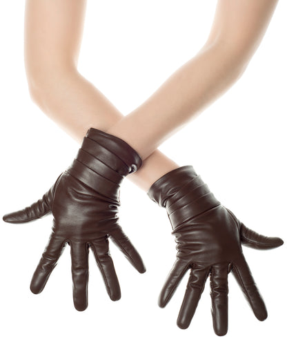 Brown Folded Leather Gloves