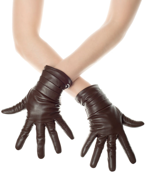 Brown Folded Leather Gloves