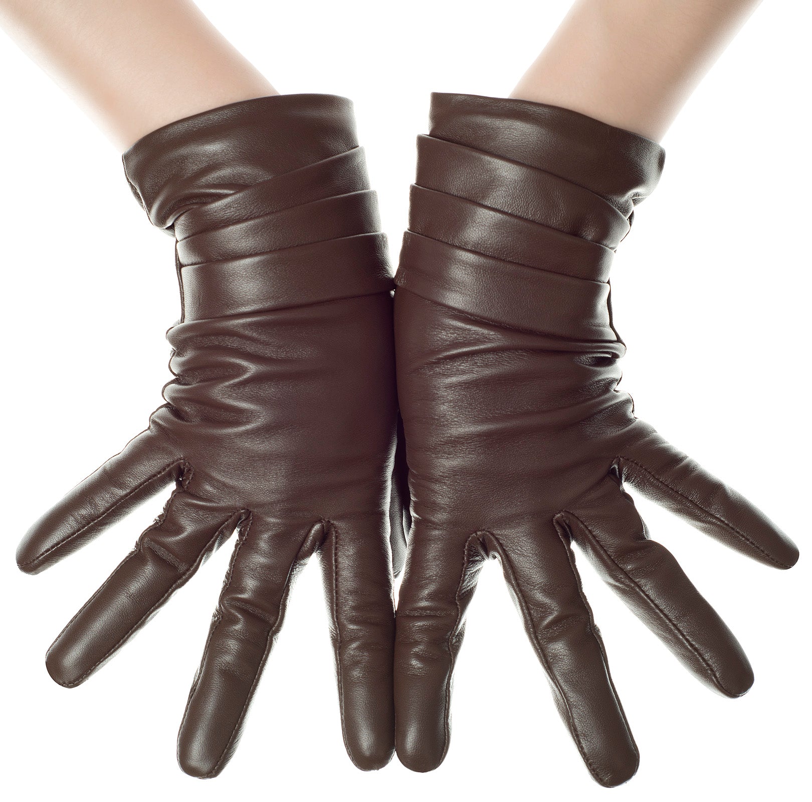 Brown Folded Leather Gloves