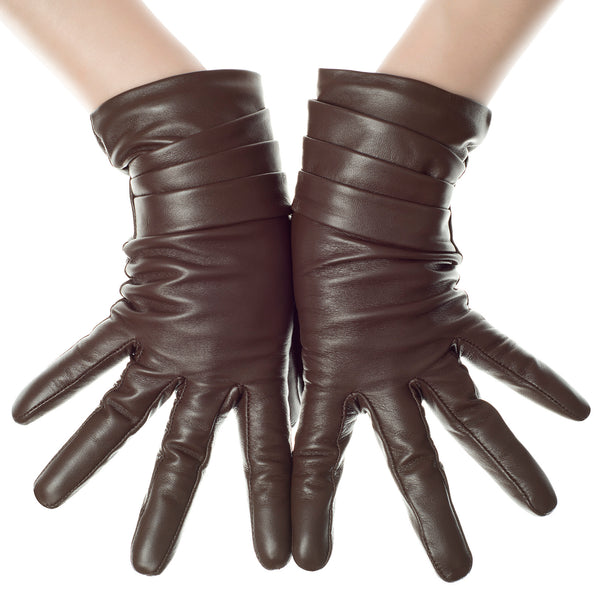 Brown Folded Leather Gloves